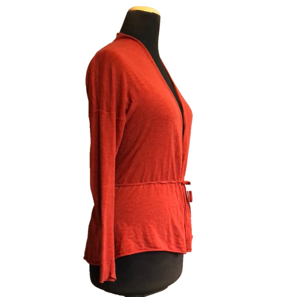 Sandwich Orange Open-Front Cardigan with Tie, Size L - Picture 3 of 7